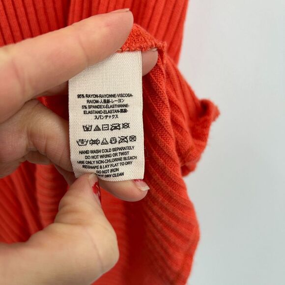 FREE PEOPLE We The Free Burnt Orange Ribbed Mock Turtleneck Tank Top Size Small - Picture 5 of 5